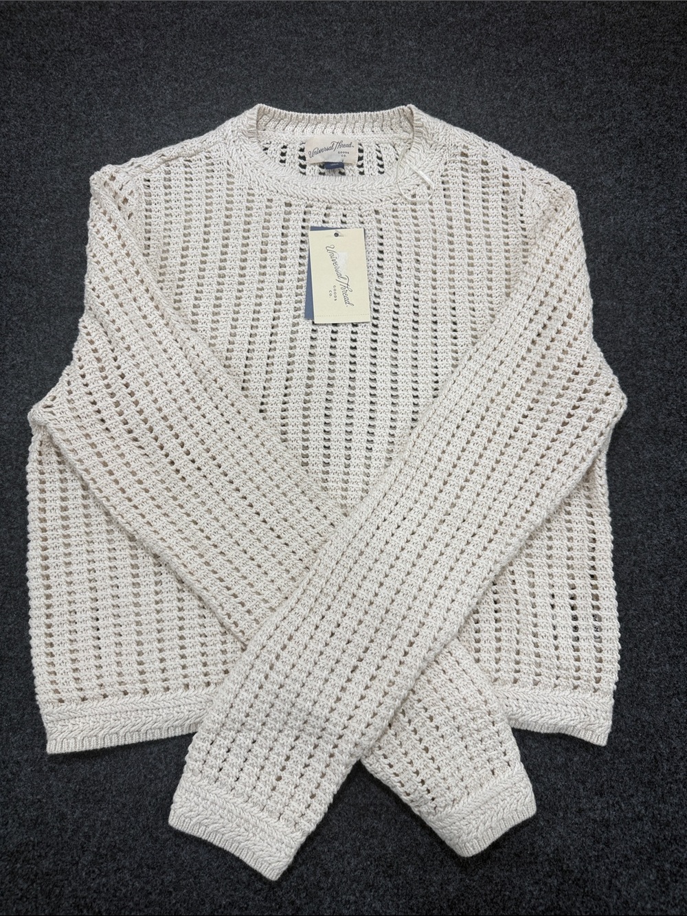 Universal Thread Open-Weave Crewneck Sweater in Cream